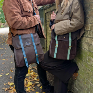 theo chocolate and blue leather bag